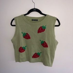 Cropped Knit Strawberry Sweater